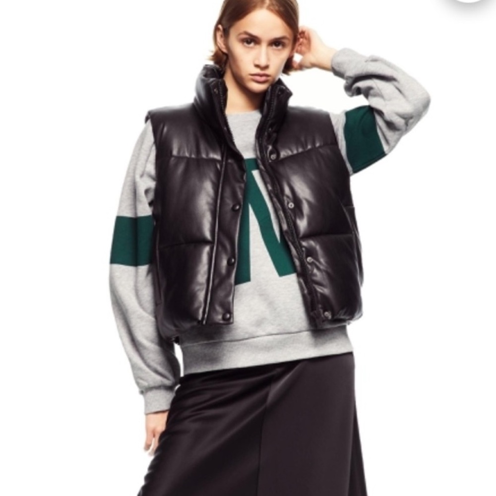 Zara Faux Leather Puffer Vest Black Size XS NEW